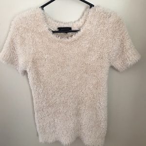 Cream fuzzy short sleeved top